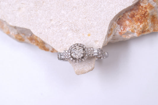 9ct White Gold Illusion Style Diamond Ring With Diamond Halo