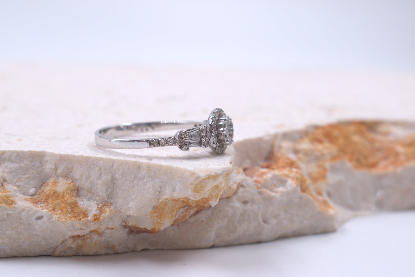 9ct White Gold Illusion Style Diamond Ring With Diamond Halo