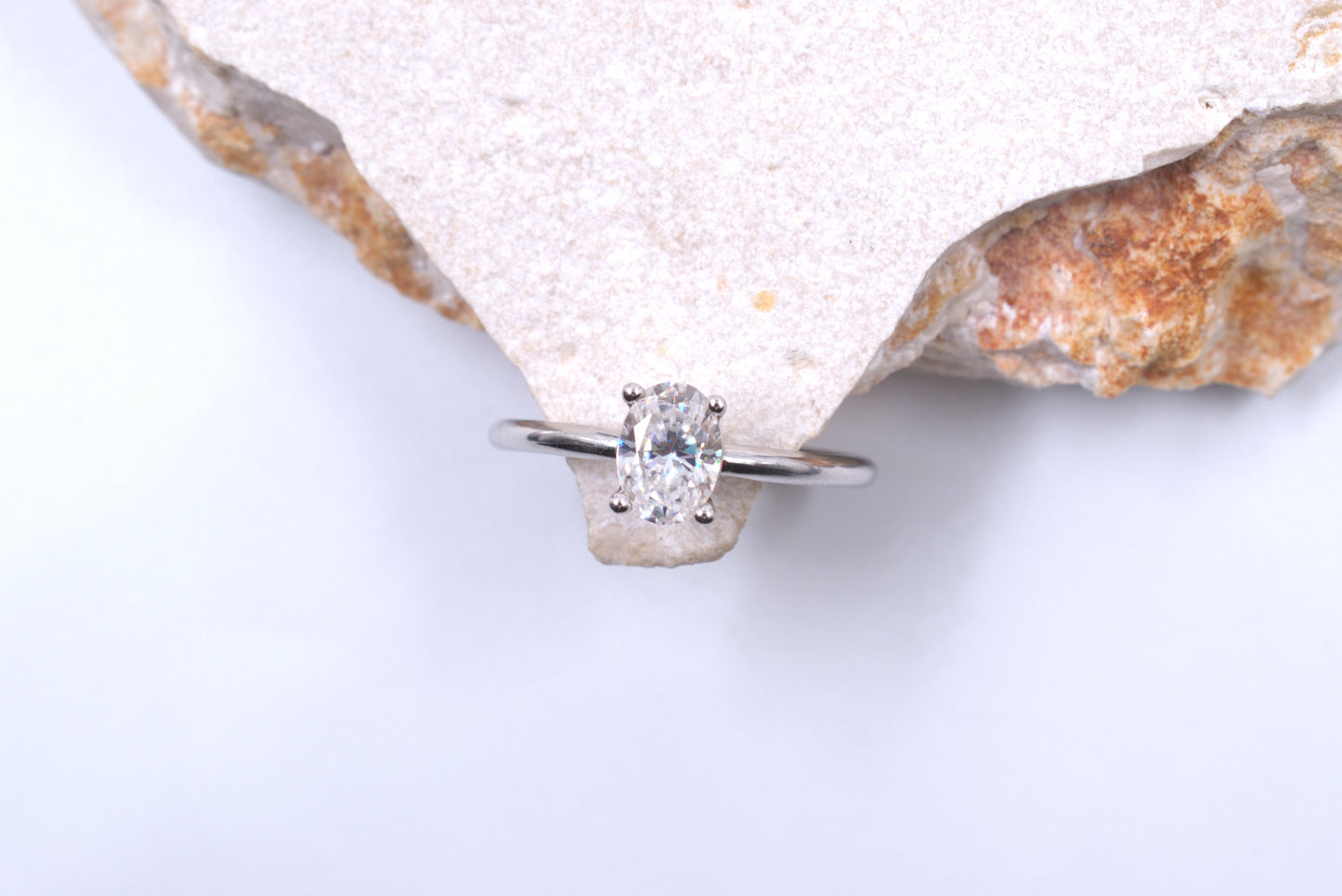 Sterling Silver Oval Moissanite Solitaire Style Ring