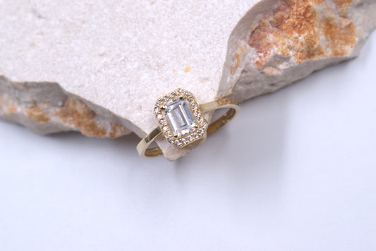 9ct Yellow Gold Emerald Cut Cubic Zirconia Ring
