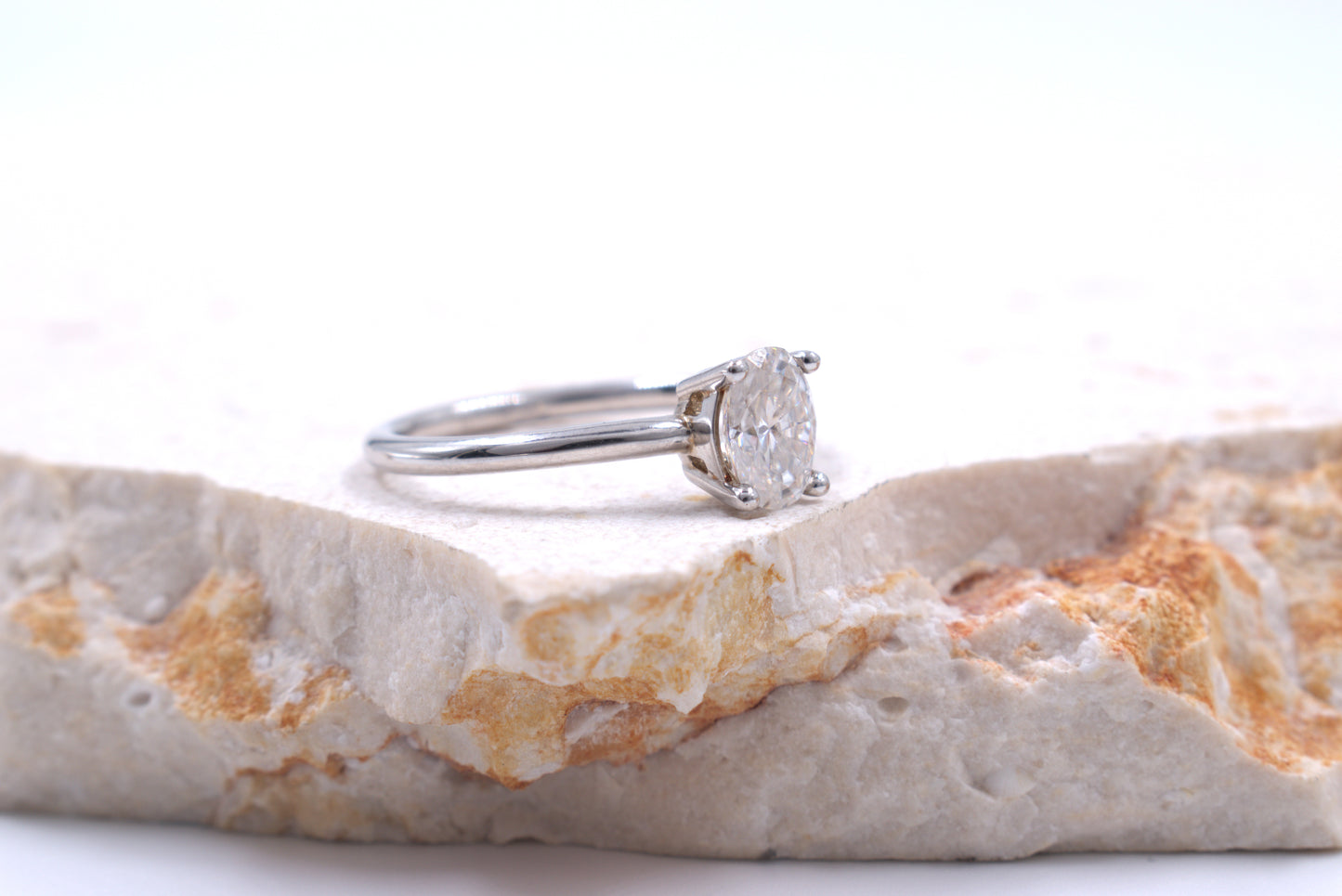 Sterling Silver Oval Moissanite Solitaire Style Ring