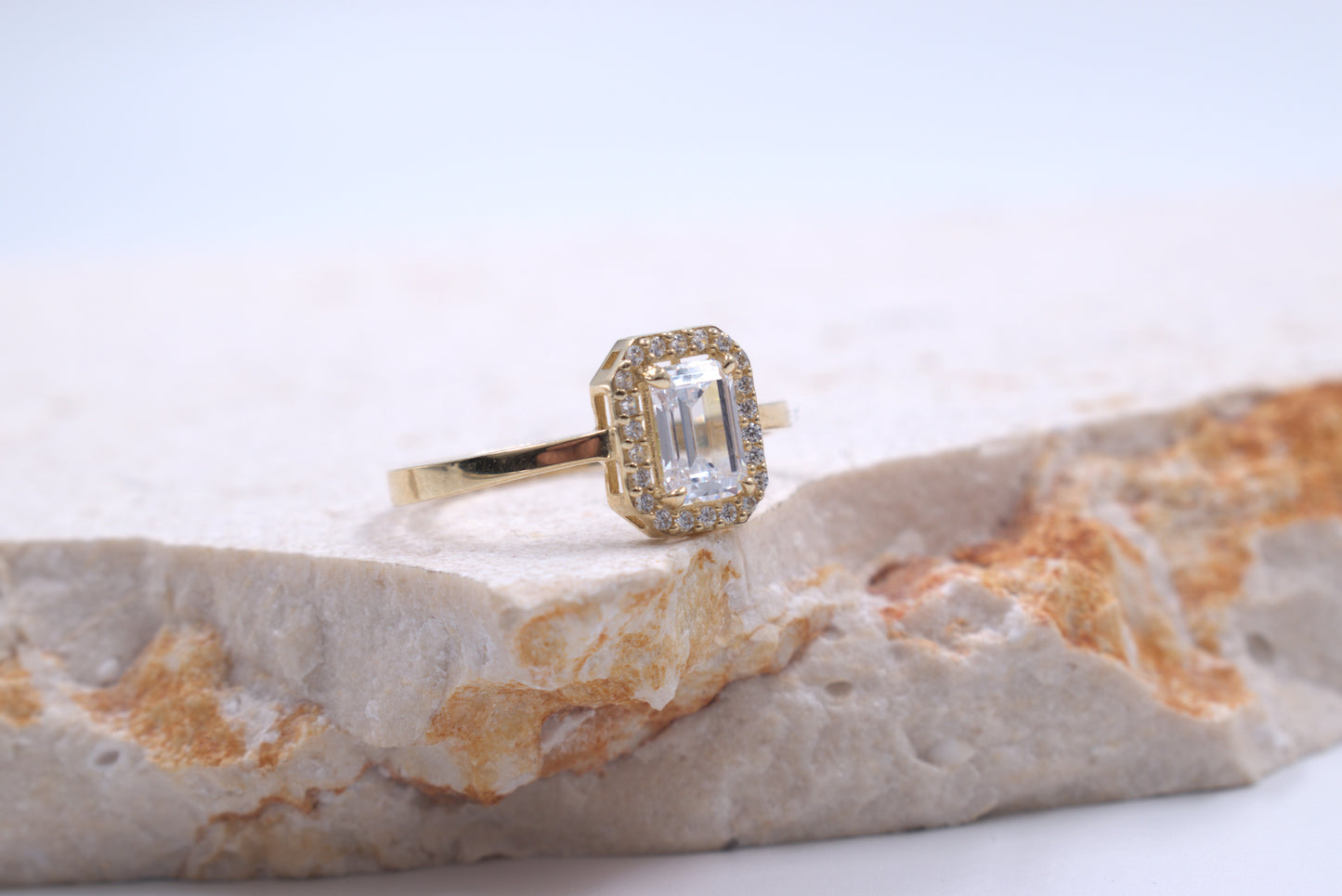 9ct Yellow Gold Emerald Cut Cubic Zirconia Ring