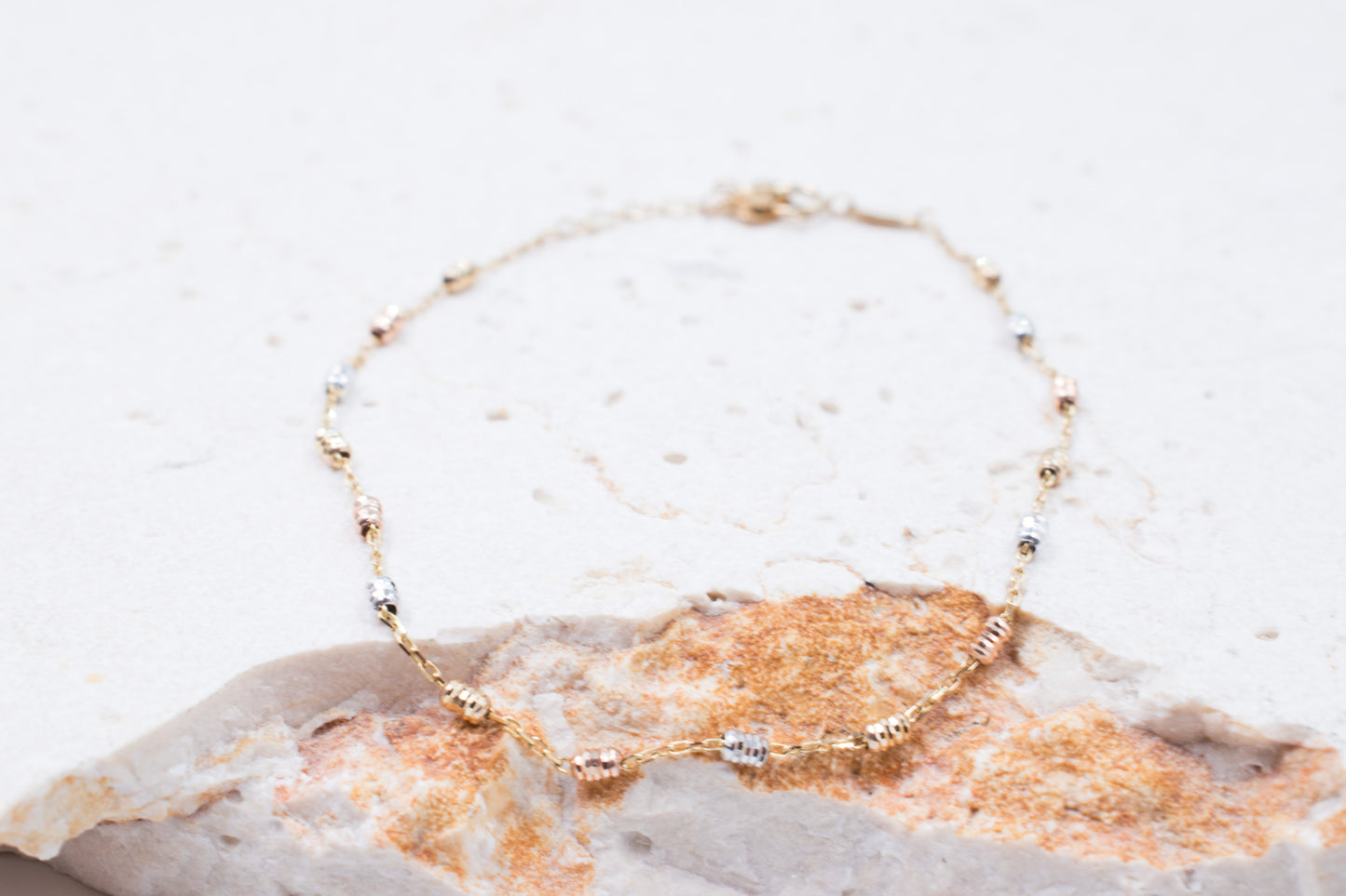 9ct Multi Gold Oval Diamond cut Bead Bracelet