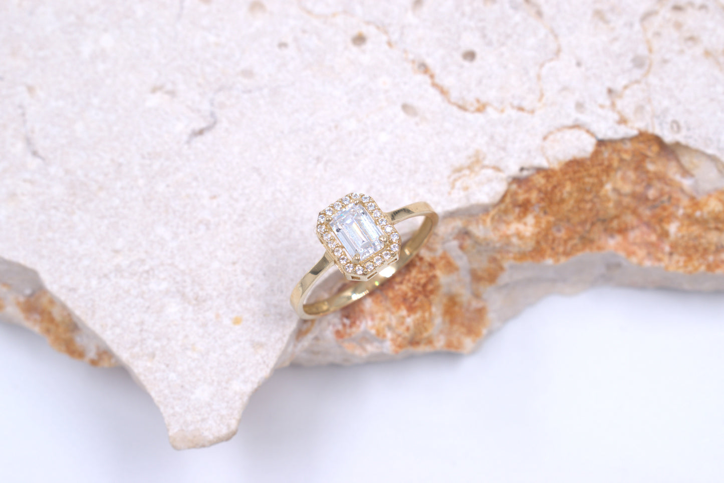 9ct Yellow Gold Emerald Cut Cubic Zirconia Ring