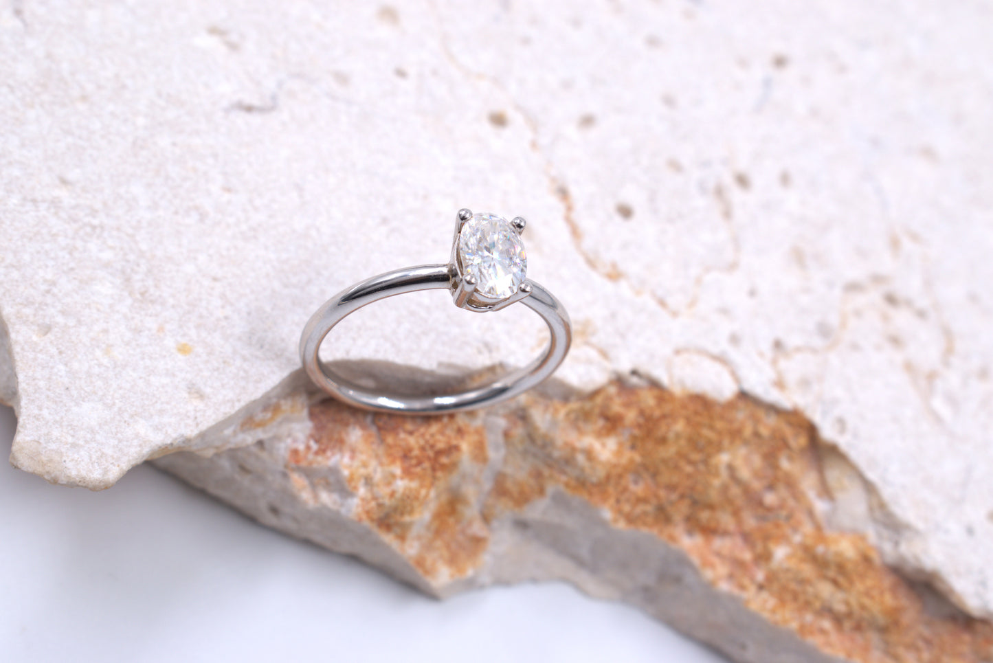 Sterling Silver Oval Moissanite Solitaire Style Ring