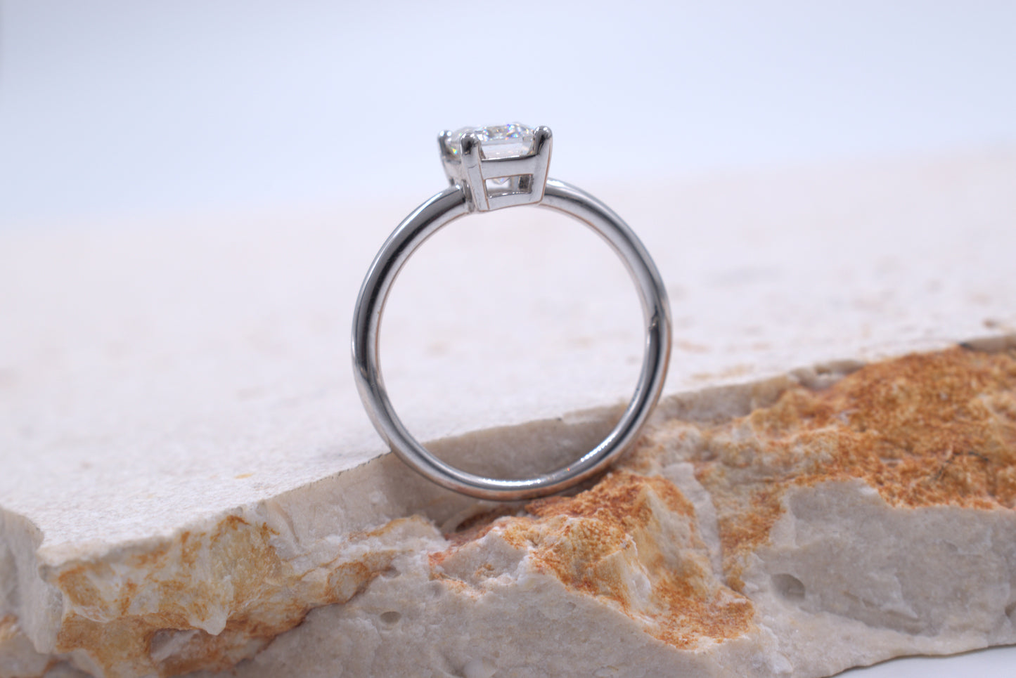 Sterling Silver Emerald Cut Moissanite Solitaire Style Ring