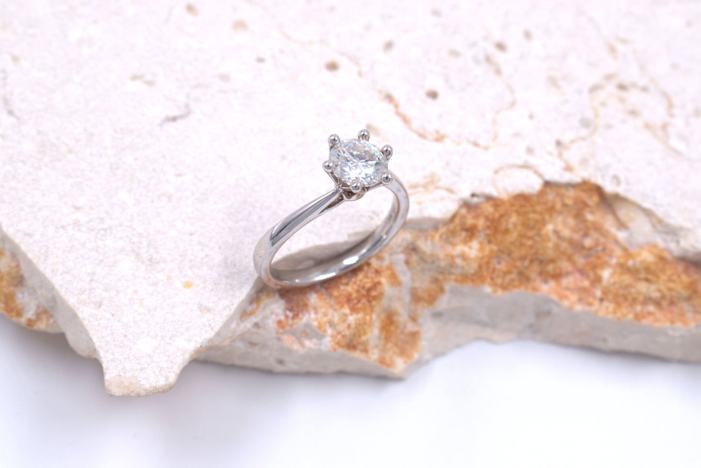 Sterling Silver Round Moissanite Lily Style Ring