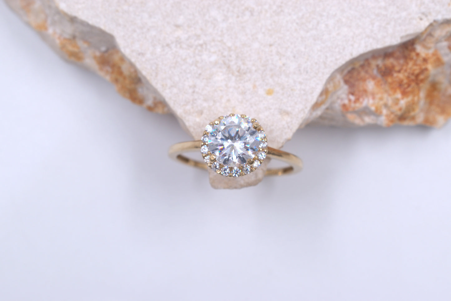 9ct Yellow Gold Round Cubic Zirconia With Halo Ring