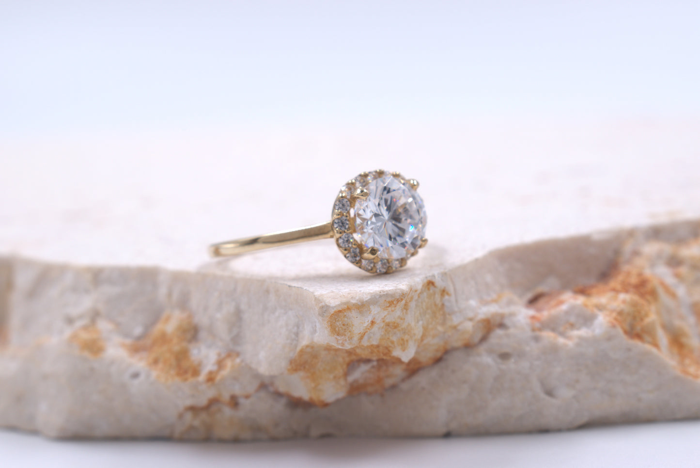 9ct Yellow Gold Round Cubic Zirconia With Halo Ring