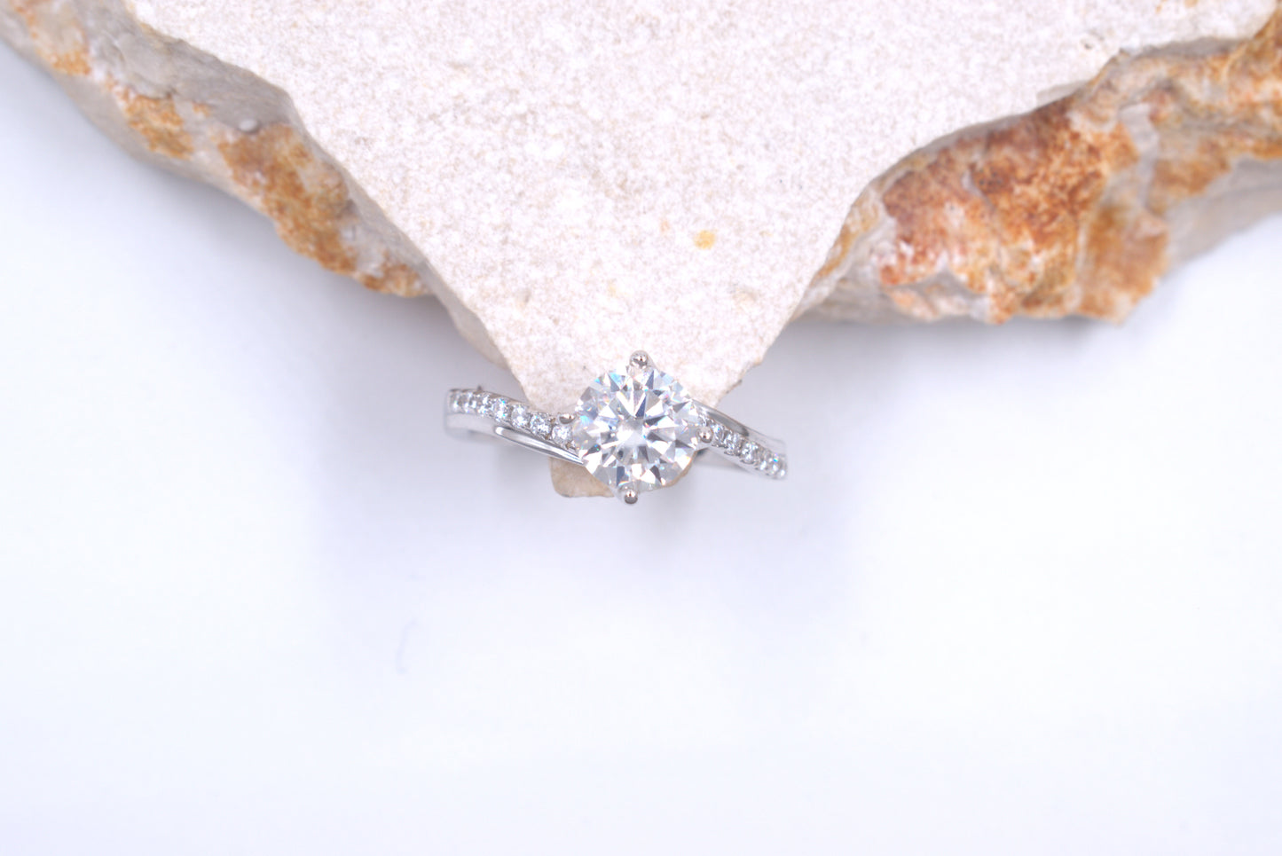 Sterling Silver Moissanite Bypass Style Ring