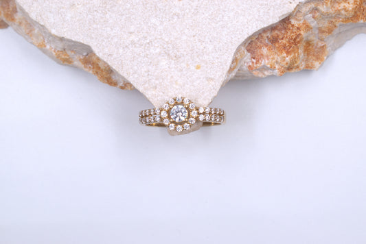 9ct Yellow Gold Cubic Zirconia Halo Ring