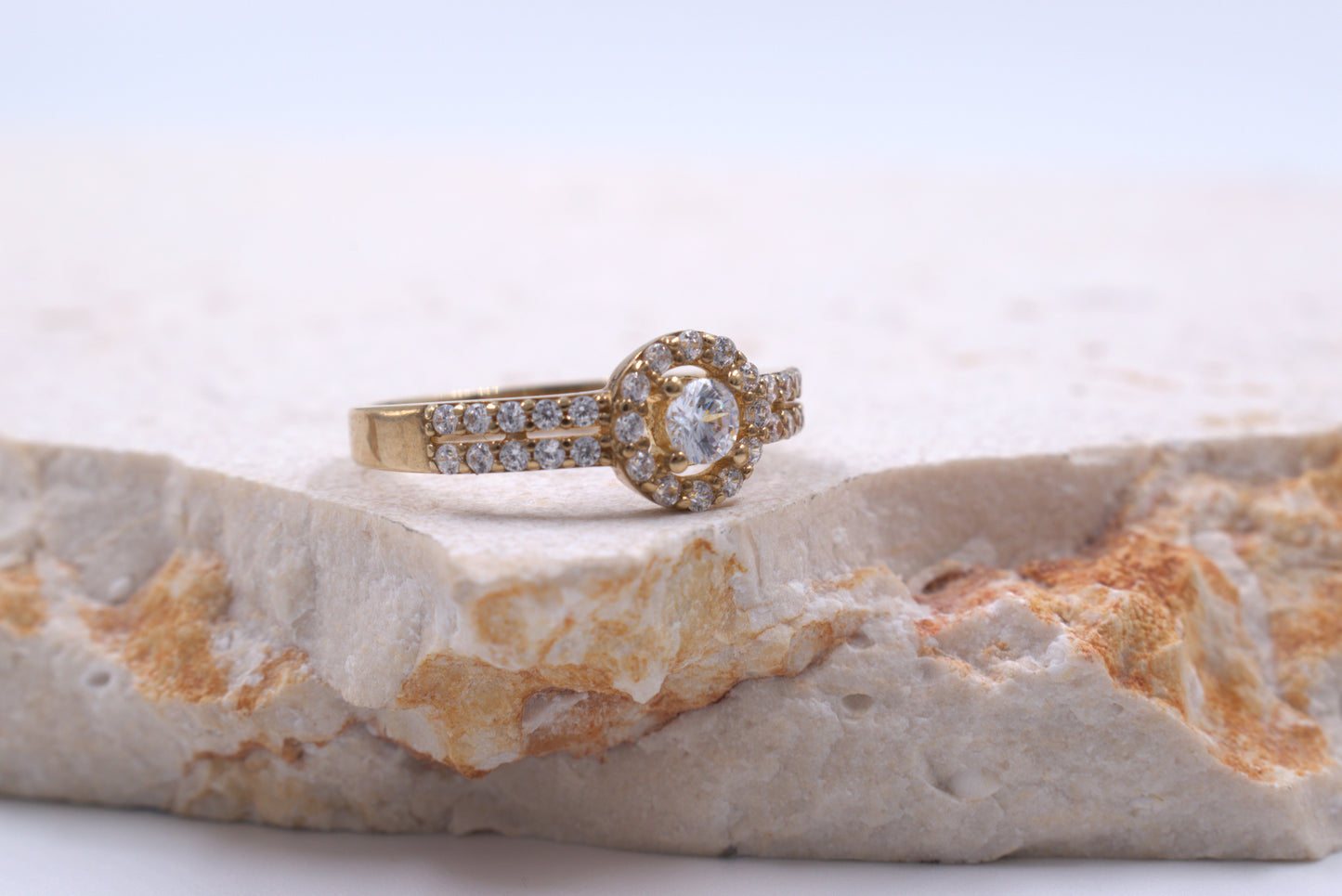 9ct Yellow Gold Cubic Zirconia Halo Ring