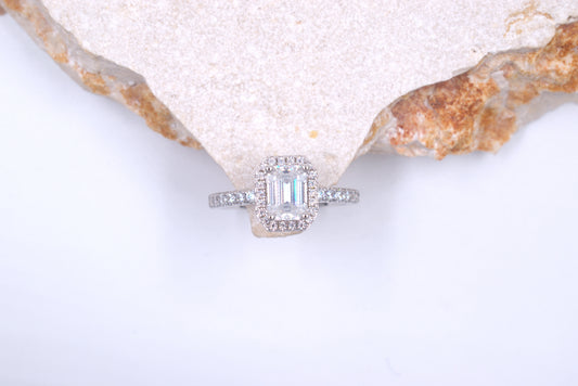Sterling Silver Emerald Shaped Moissanite Ring