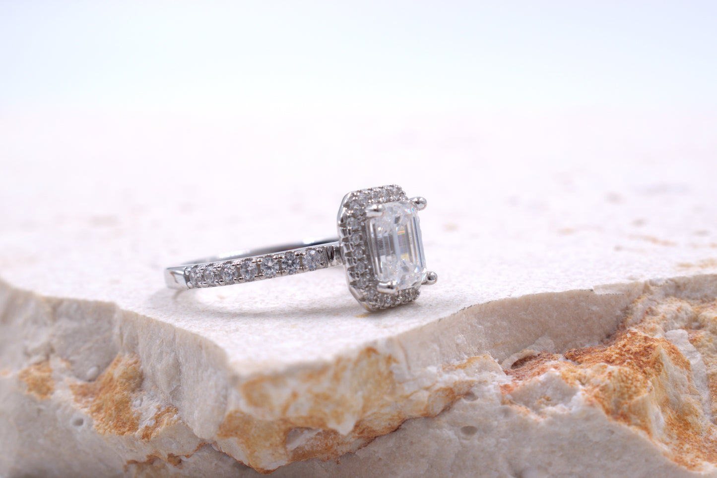 Sterling Silver Emerald Shaped Moissanite Ring