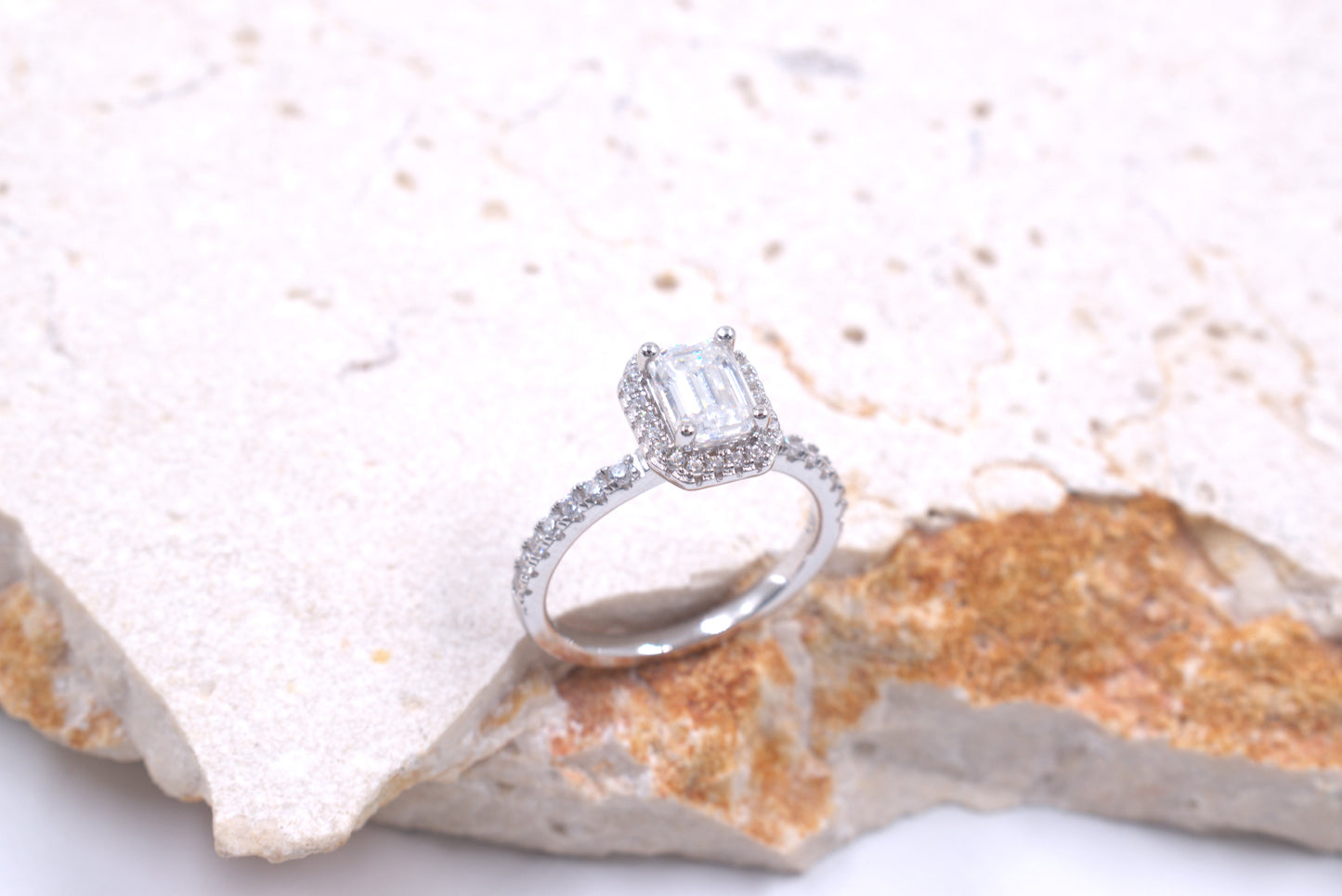 Sterling Silver Emerald Shaped Moissanite Ring