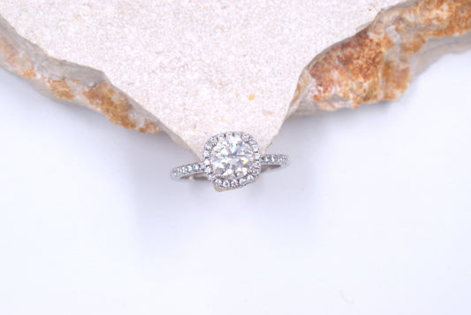 Sterling Silver Moissanite Ring With Halo
