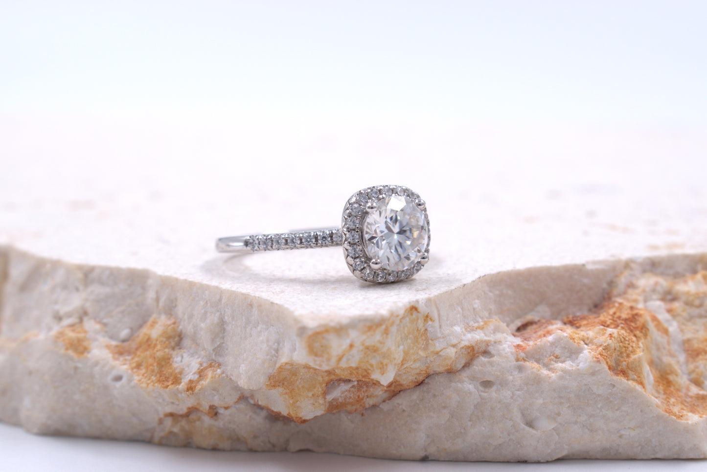Sterling Silver Moissanite Ring With Halo