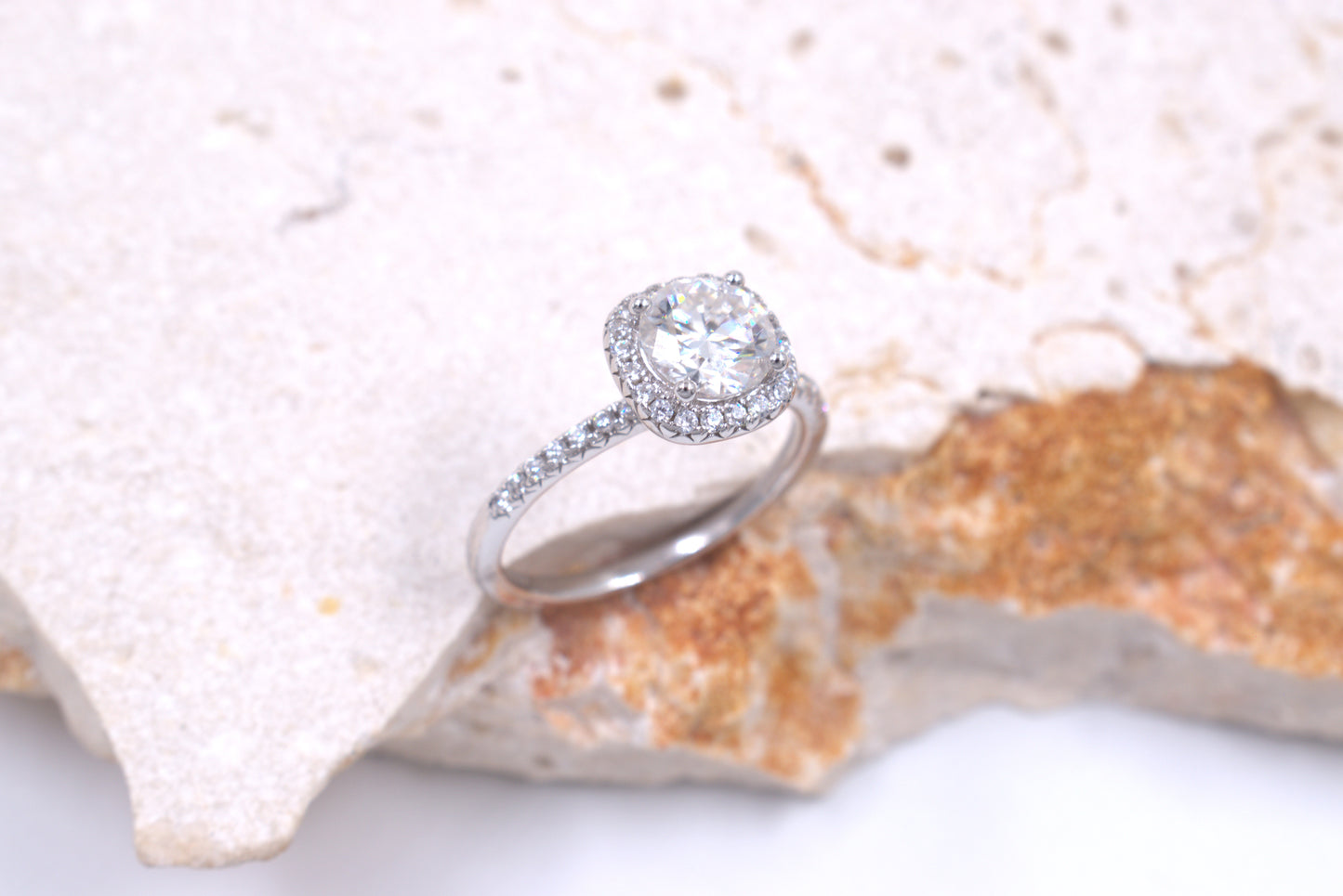 Sterling Silver Moissanite Ring With Halo