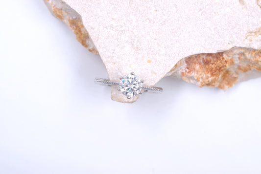 Sterling Silver Moissanite Ring With Milgrain Finish