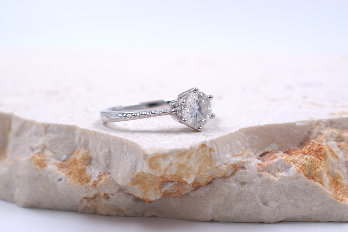 Sterling Silver Moissanite Ring With Milgrain Finish