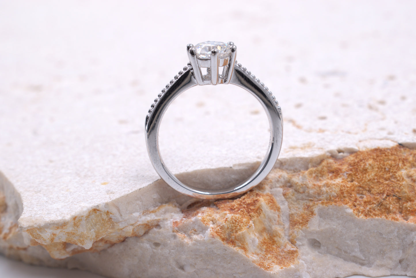 Sterling Silver Moissanite Ring With Milgrain Finish