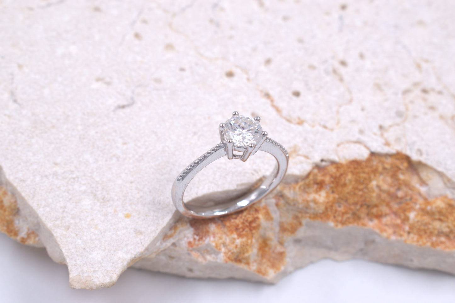 Sterling Silver Moissanite Ring With Milgrain Finish