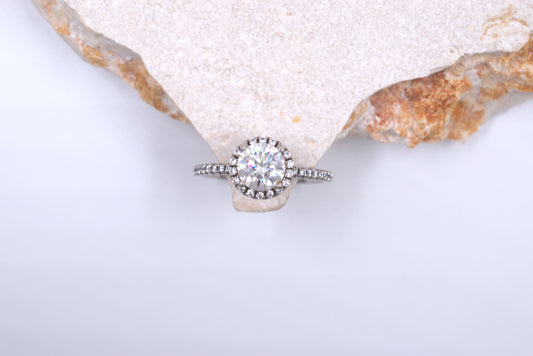 Sterling Silver Round Moissanite with Halo Ring