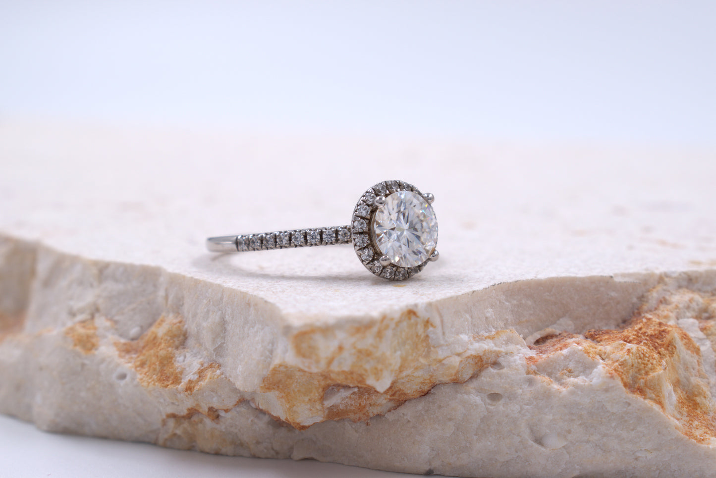 Sterling Silver Round Moissanite with Halo Ring