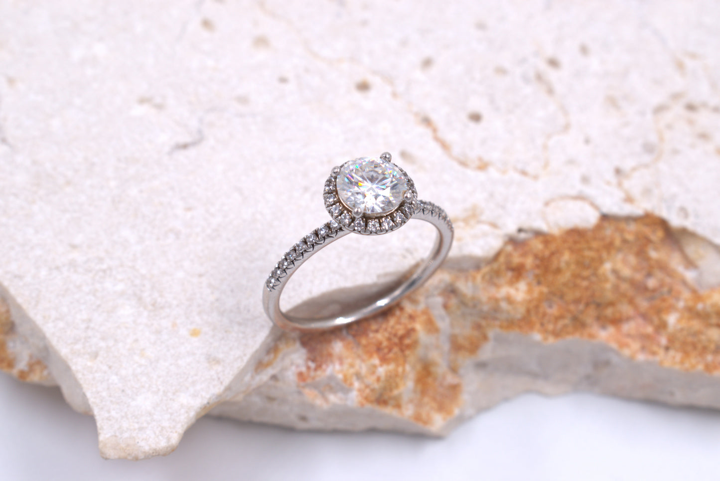 Sterling Silver Round Moissanite with Halo Ring