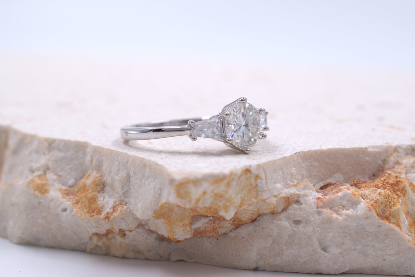 Sterling Silver Round Moissanite Six Claw Ring
