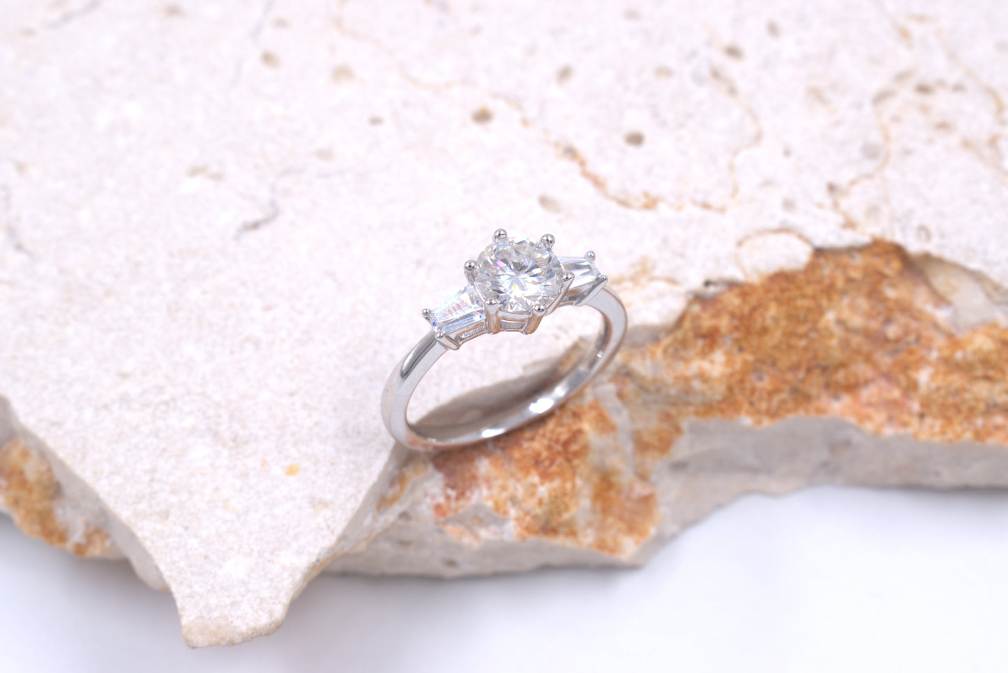 Sterling Silver Round Moissanite Six Claw Ring