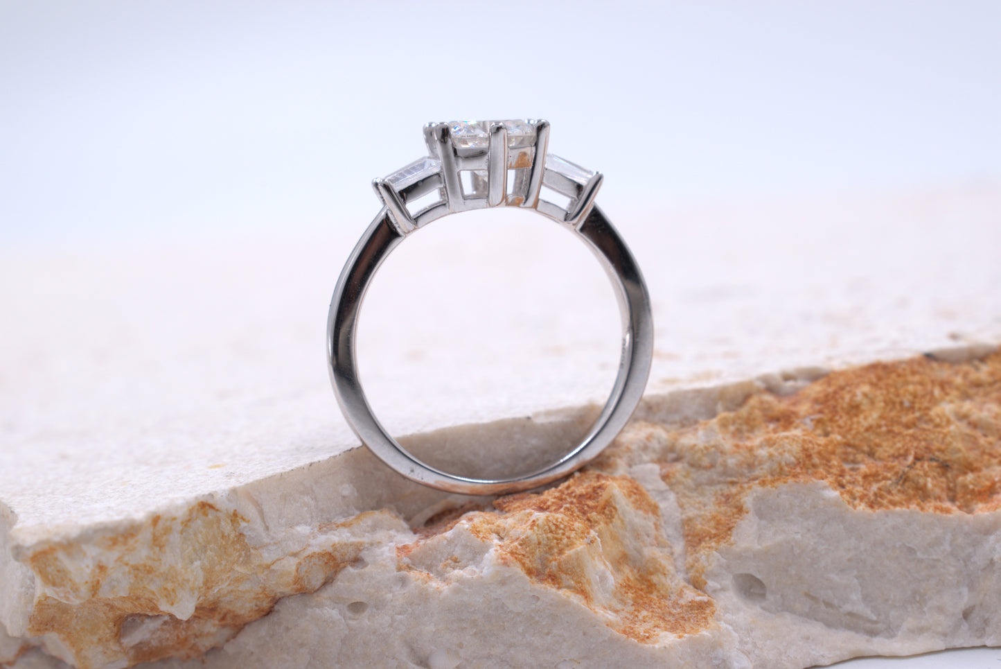 Sterling Silver Round Moissanite Six Claw Ring