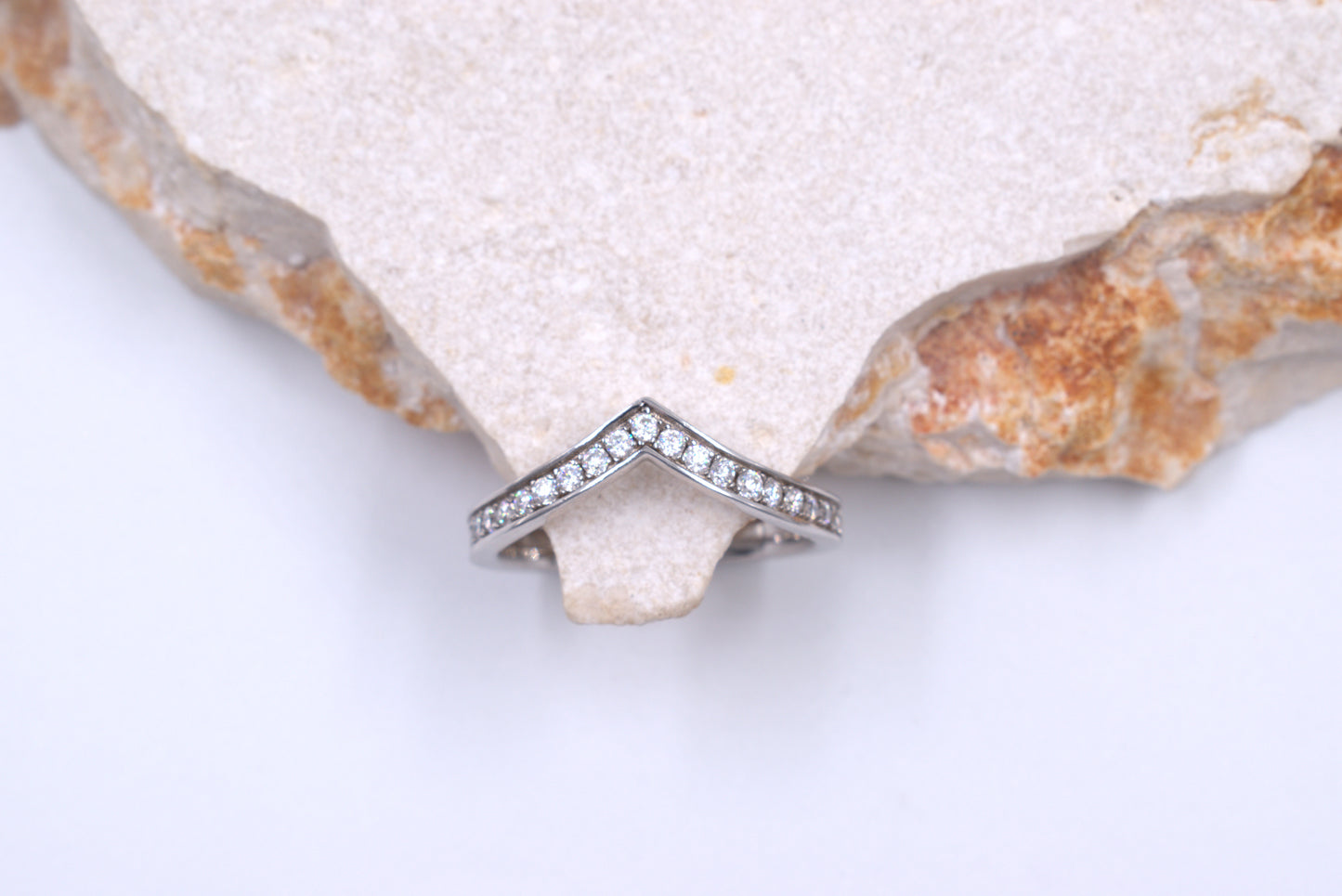 Sterling Silver V-Shaped Full Eternity Band set with Moissanites