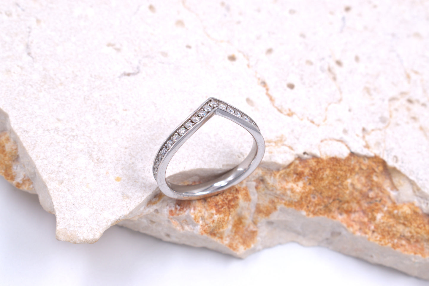 Sterling Silver V-Shaped Full Eternity Band set with Moissanites