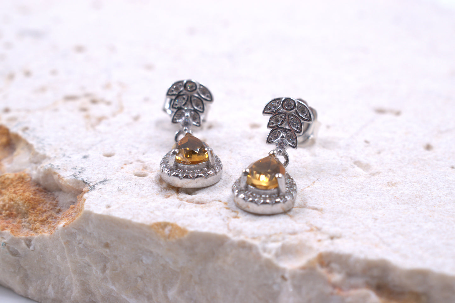 Sterling Silver Pearshape Citrine drop Earrings (November Birthstone)