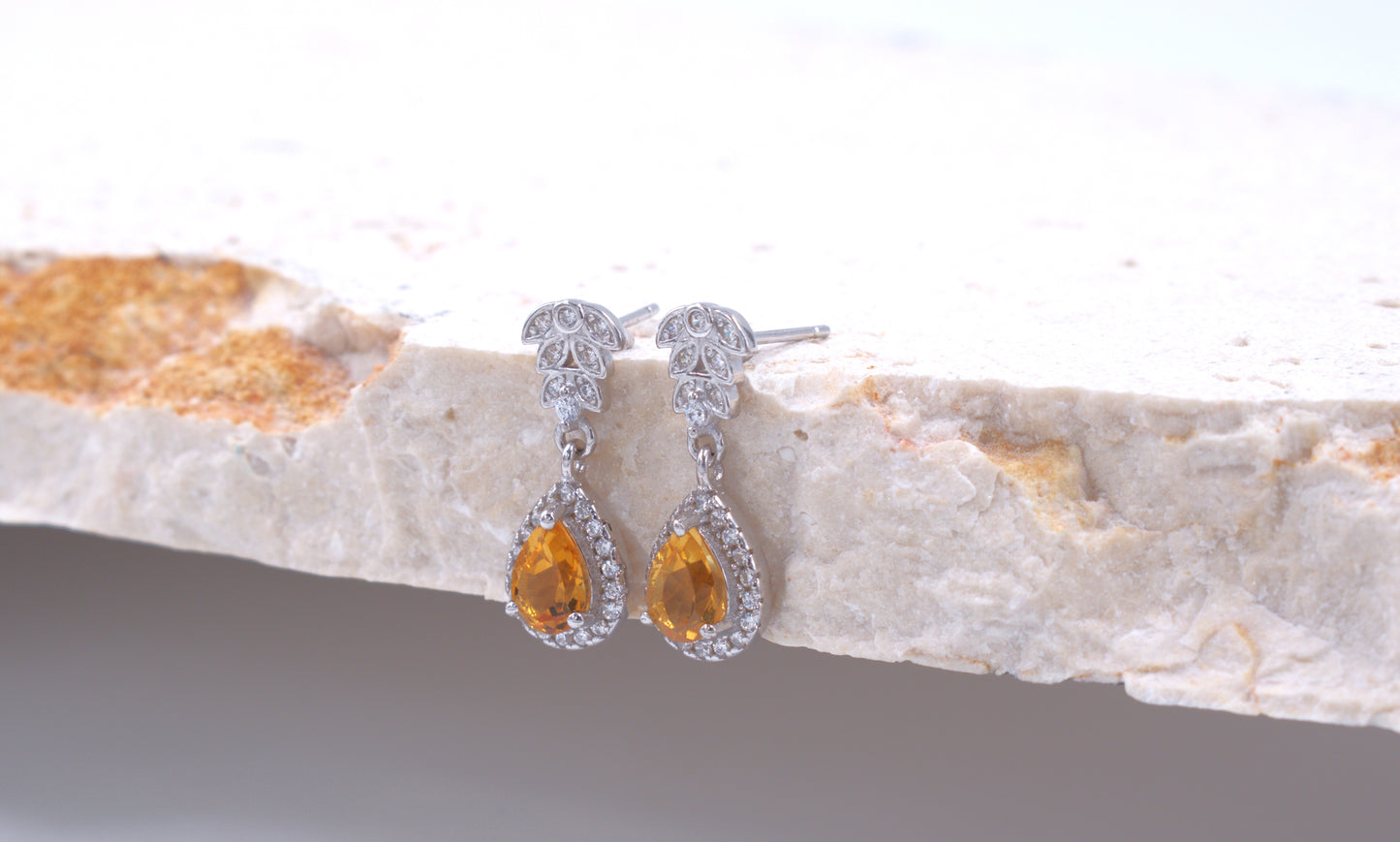 Sterling Silver Pearshape Citrine drop Earrings (November Birthstone)