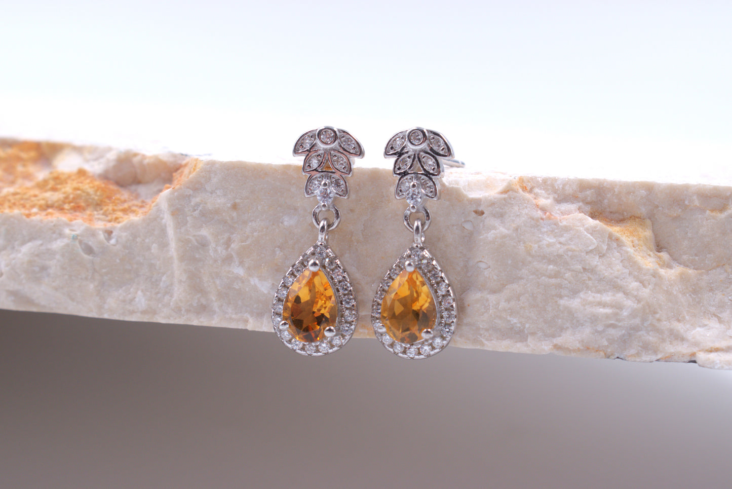 Sterling Silver Pearshape Citrine drop Earrings (November Birthstone)