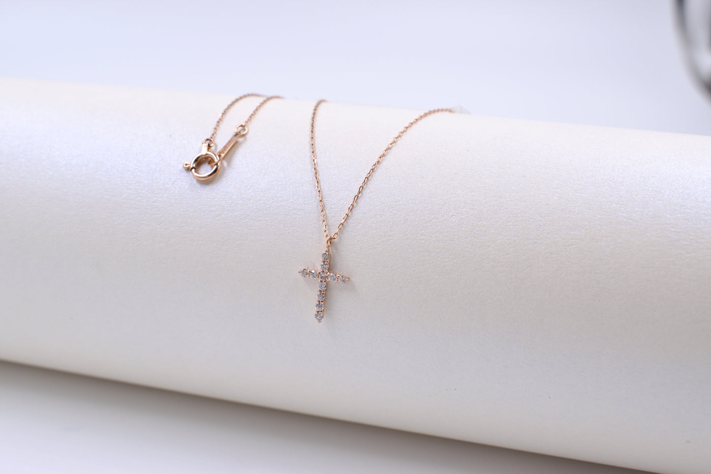 18ct Rose Gold Diamond Cross Necklace