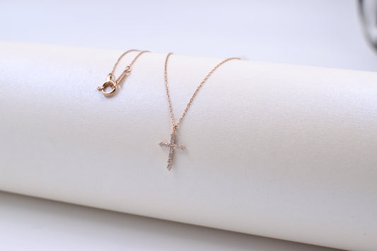 18ct Rose Gold Diamond Cross Necklace