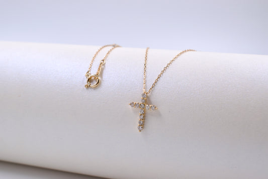 18ct Yellow Gold Diamond Cross Necklace