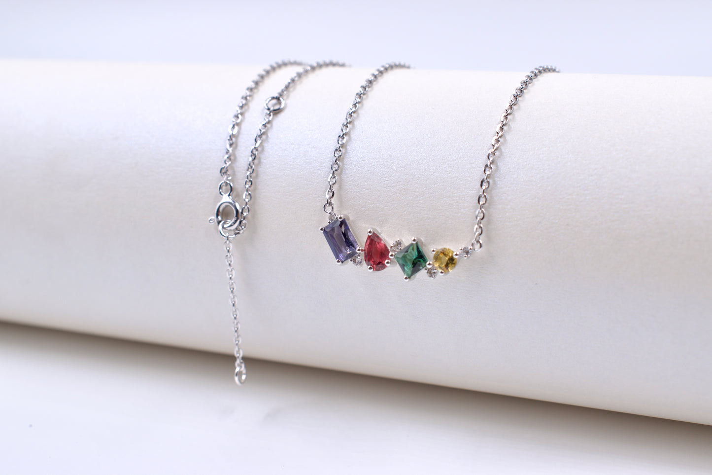 Sterling Silver Multi Color Semi Precious Stone Necklace