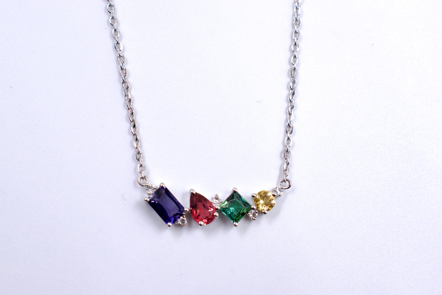 Sterling Silver Multi Color Semi Precious Stone Necklace