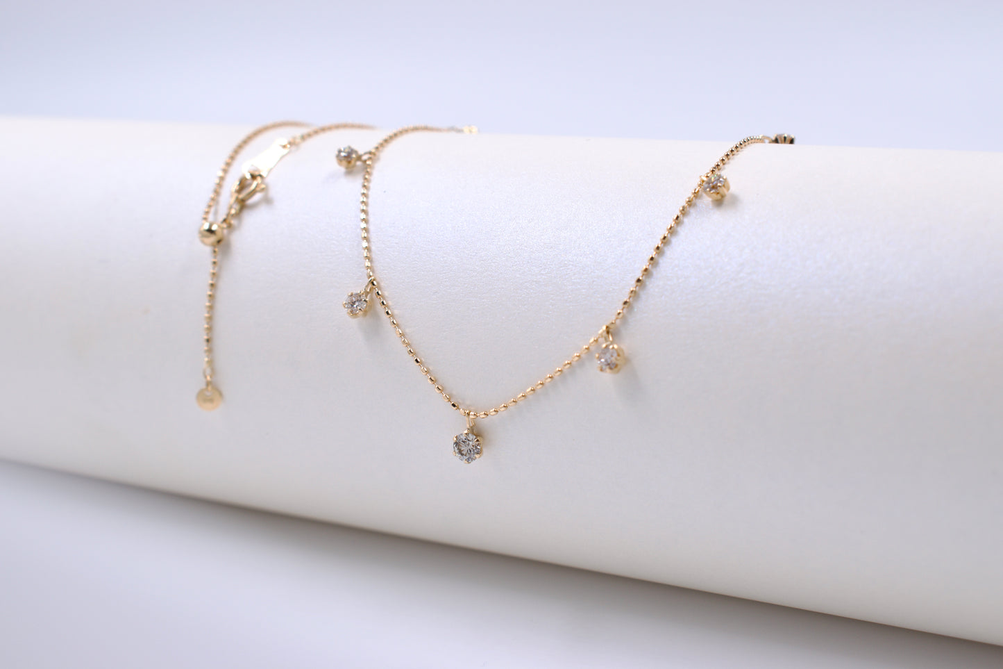 18ct Yellow Gold Floater Diamond ball chain Necklace