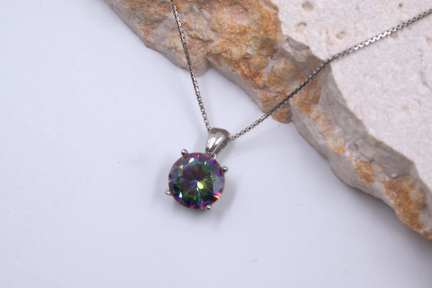 Sterling Silver Round Mystic Topaz Necklace