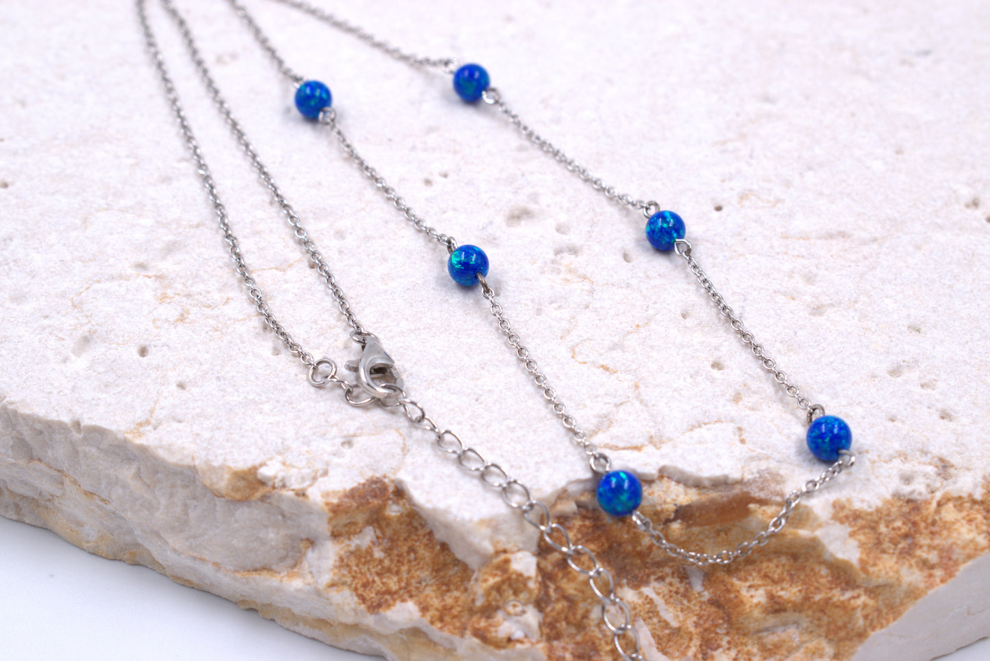 Sterling Silver Lab Grown Blue Opal Necklace (October Birthstone)