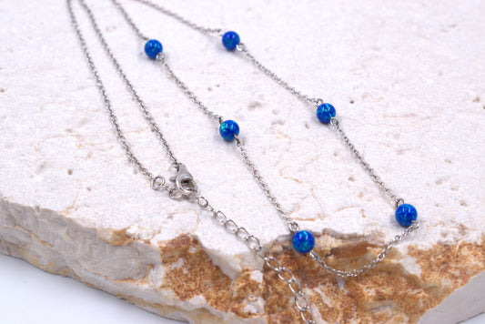 Sterling Silver Lab Grown Blue Opal Necklace (October Birthstone)