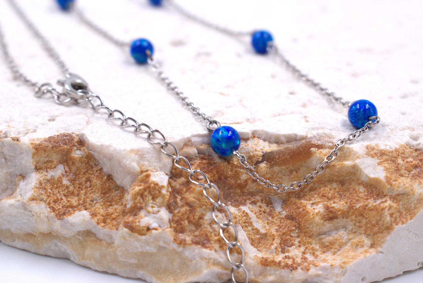 Sterling Silver Lab Grown Blue Opal Necklace (October Birthstone)
