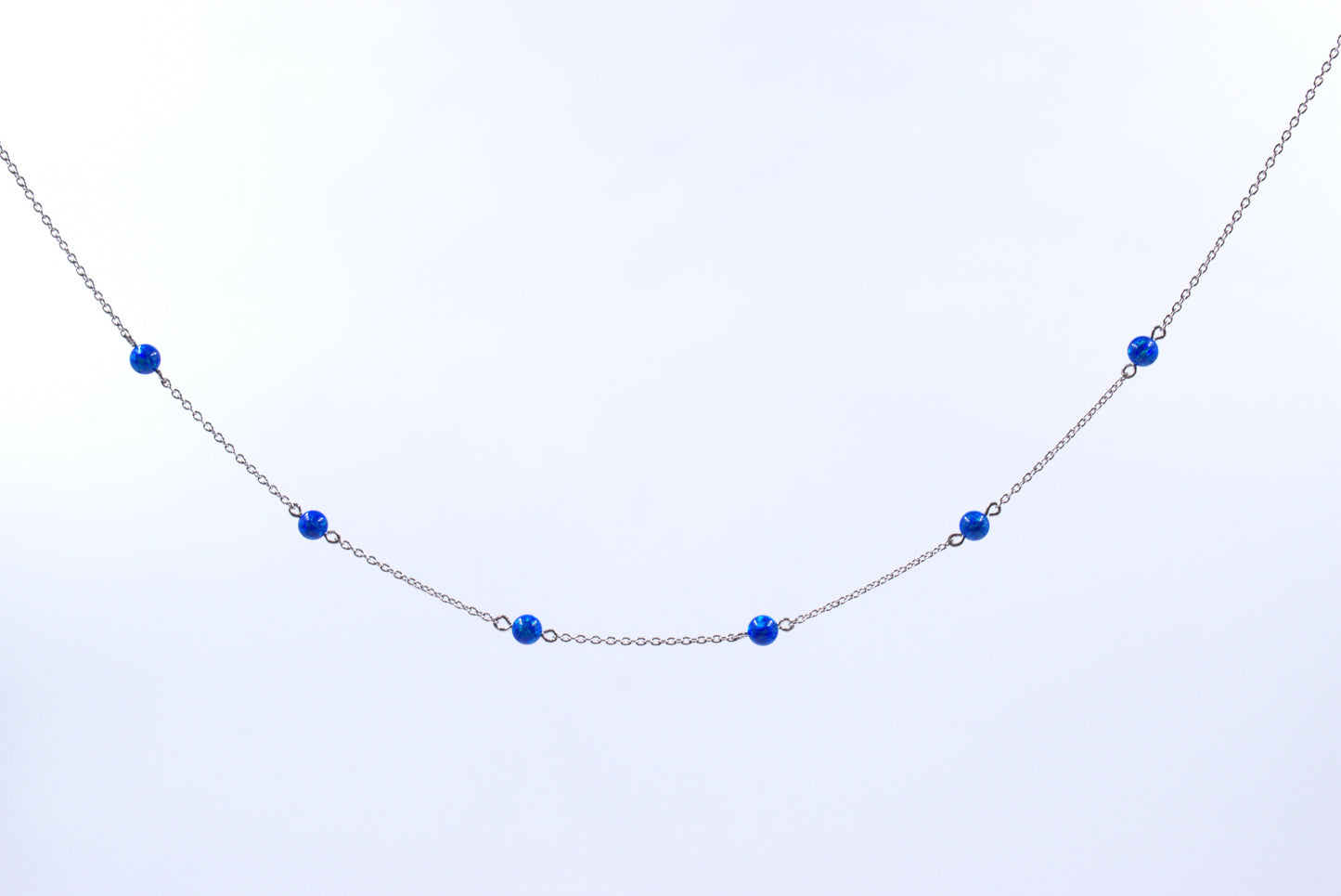 Sterling Silver Lab Grown Blue Opal Necklace (October Birthstone)