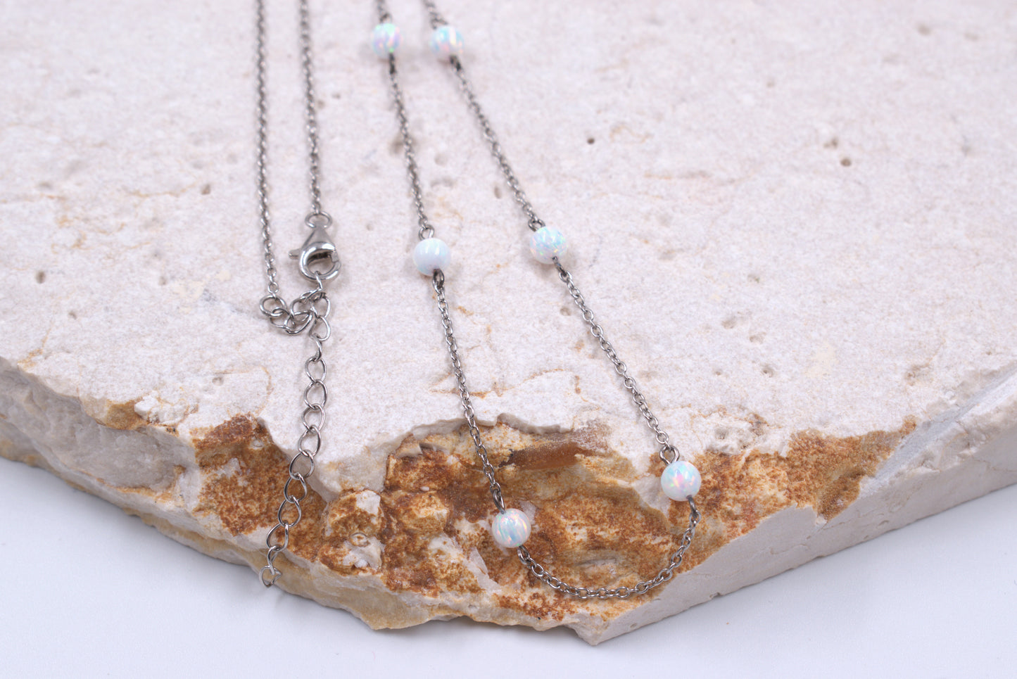 Sterling Silver Lab Grown White Opal Necklace (October Birthstone)