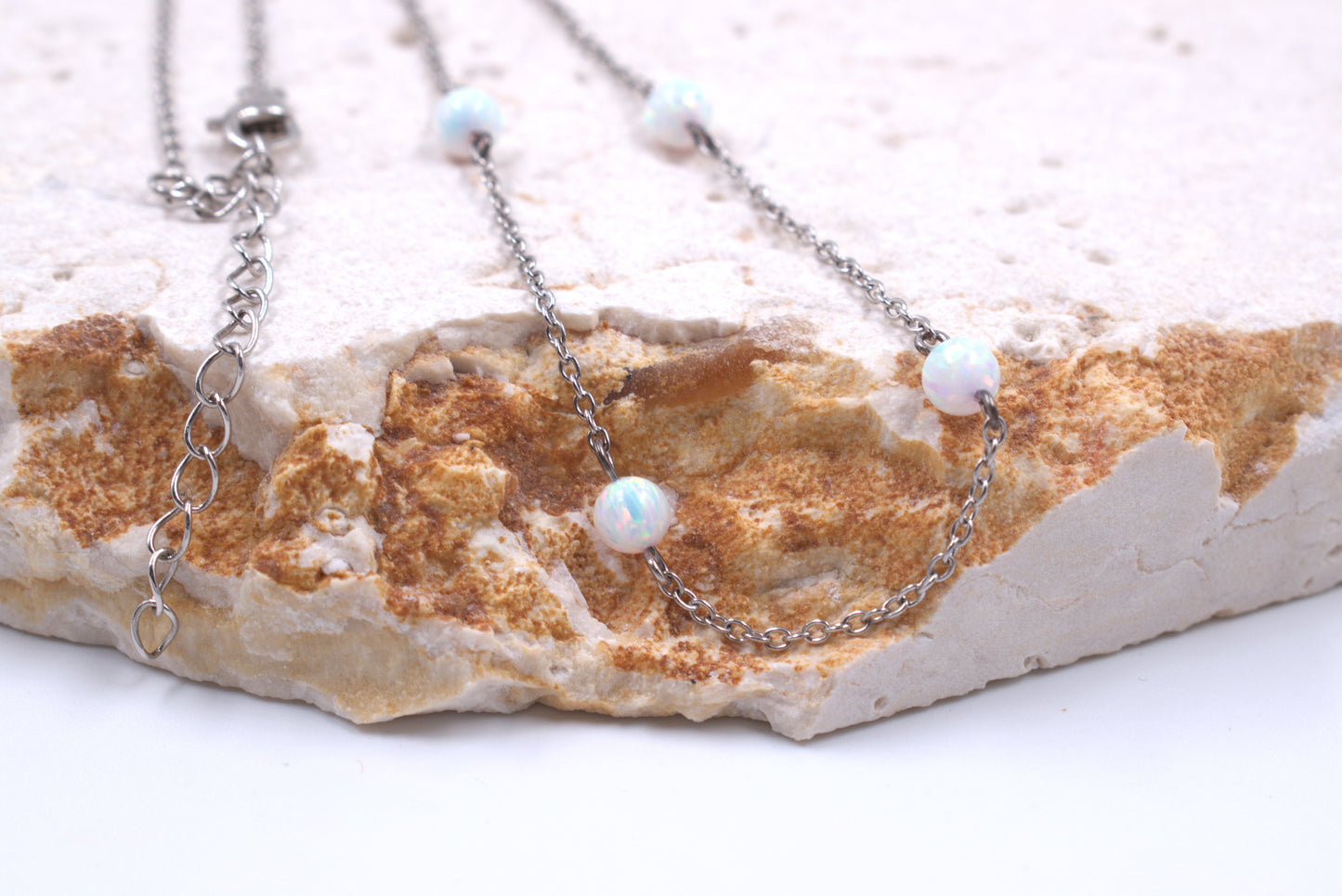Sterling Silver Lab Grown White Opal Necklace (October Birthstone)